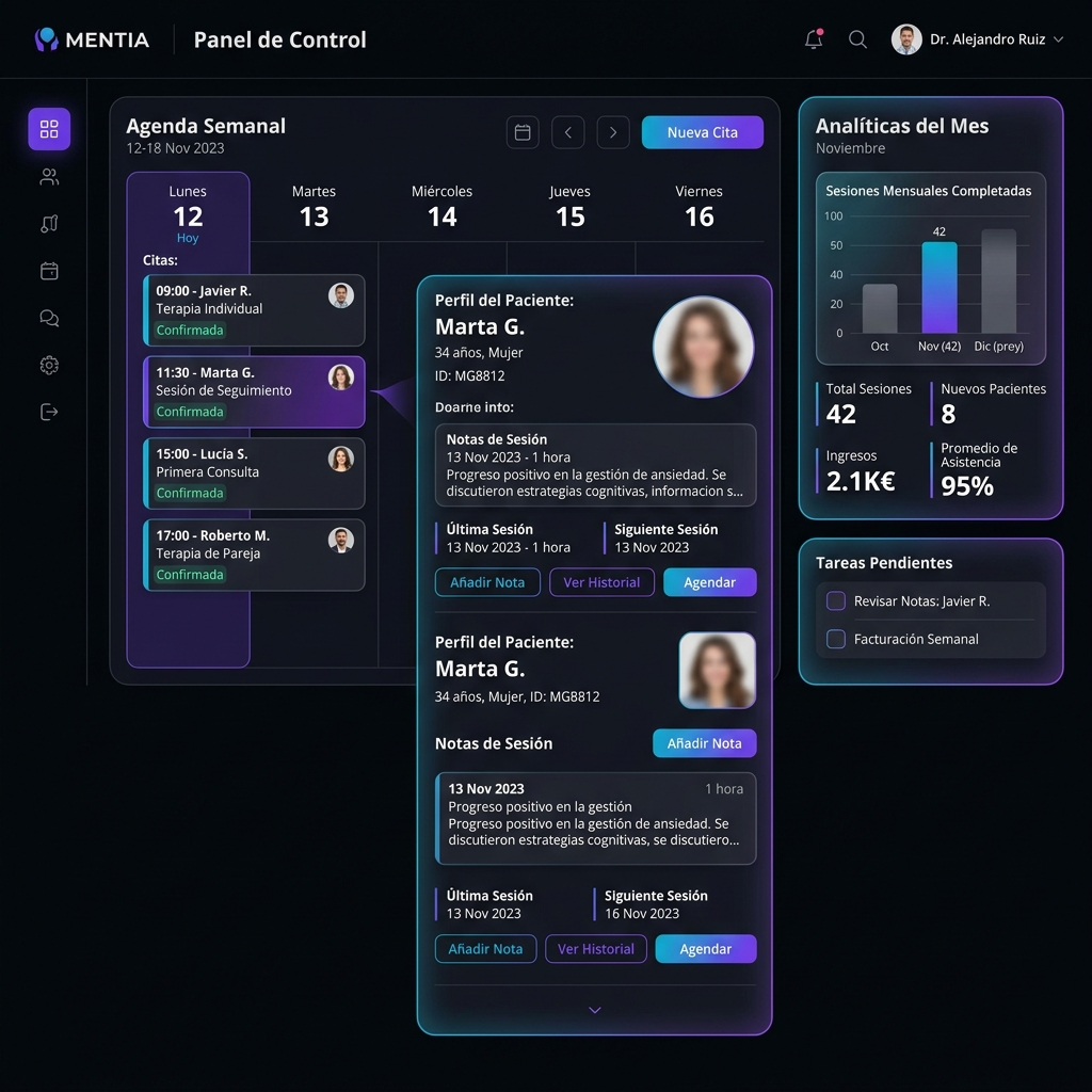 Dashboard de mentaly. — Software para psicólogos con agenda, historial clínico y facturación